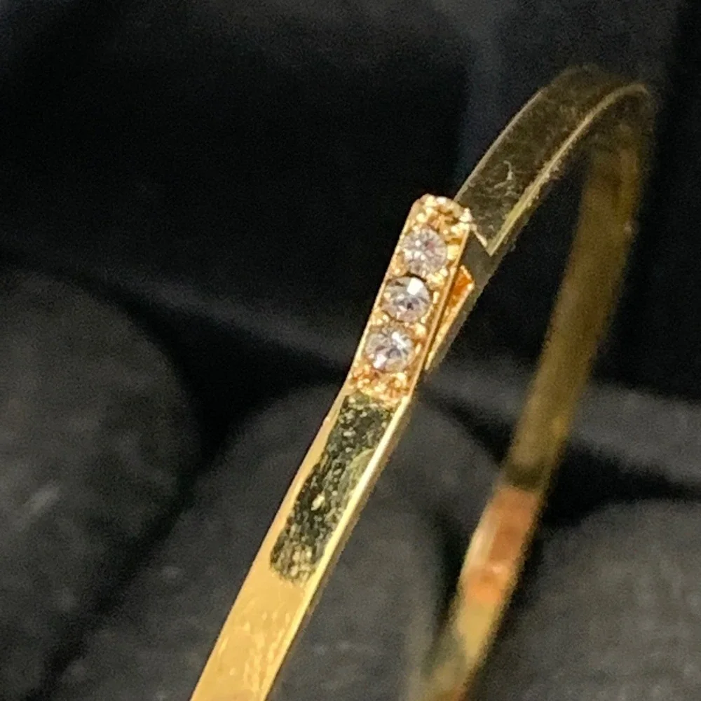 Gold Tone Geometric Triangle Rhinestone Cuff Bracelet Minimalist Jewelry